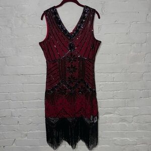 Sequin, Fringe Hem Sheath Dress XL